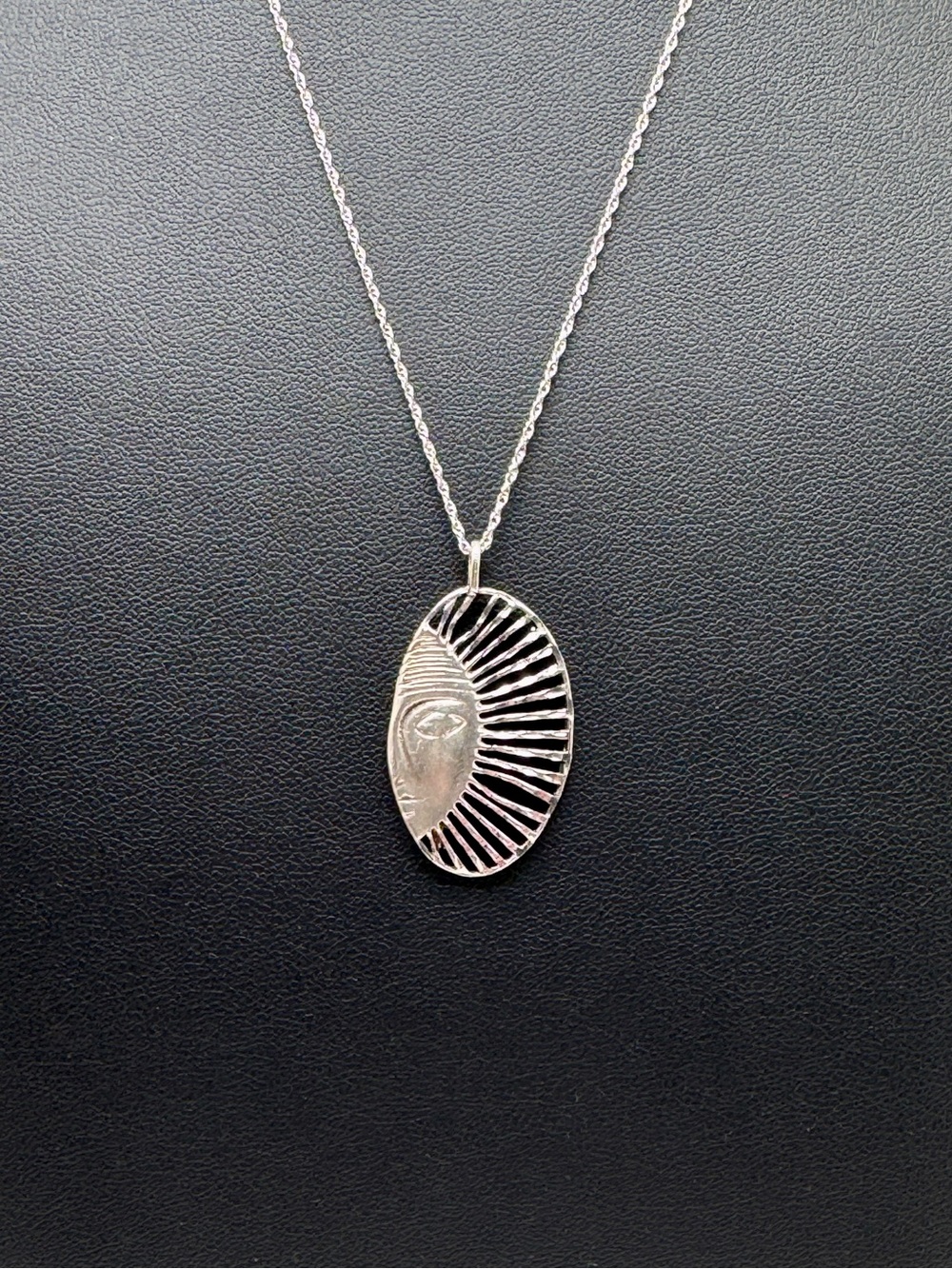 Sterling Silver Sun Face Pendant Necklace 18”